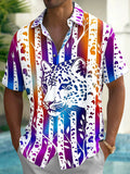 Oceanlyte Men's Hawaiian Cheetah Portrait Print Short Sleeve Shirt with Chest Pocket