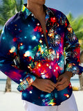 Oceanlyte Men's Hawaiian Fireworks Pattern Neon Floral Print Long Sleeve Shirt with Chest Pocket