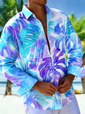 Oceanlyte Men's Hawaiian Tropical Leaf Print Long Sleeve Shirt with Chest Pocket