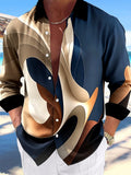 Oceanlyte Men's Printed Abstract Curved Shapes Print Long Sleeve Shirt with Chest Pocket