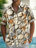 Oceanlyte Men's Vintage Style Stone Pattern Short Sleeve Shirt with Chest Pocket