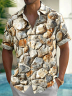 Oceanlyte Men's Vintage Style Stone Pattern Short Sleeve Shirt with Chest Pocket
