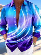 Oceanlyte Men's Printed Abstract Gradient Waves Print Long Sleeve Shirt with Chest Pocket