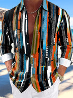 Oceanlyte Men's Printed Abstract Geometric Stripes Print Long Sleeve Shirt with Chest Pocket