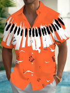 Oceanlyte Men's Hawaiian Piano Keyboard Print Short Sleeve Shirt with Chest Pocket