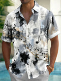 Oceanlyte Men's Hawaiian Musical Notes Print Short Sleeve Shirt with Chest Pocket
