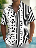 Oceanlyte Men's Printed Black And White Polka Dots Print Short Sleeve Shirt with Chest Pocket