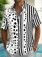 Oceanlyte Men's Printed Black And White Polka Dots Print Short Sleeve Shirt with Chest Pocket