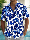 Oceanlyte Men's Hawaiian Blue Floral Print Short Sleeve Shirt with Chest Pocket
