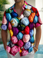 Oceanlyte Men's Printed Colorful Yarn Balls Print Short Sleeve Shirt with Chest Pocket