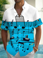 Oceanlyte Men's Graphic Musical Notes On Staff Print Short Sleeve Shirt with Chest Pocket