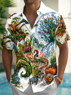 Oceanlyte Men's Hawaiian Fantasy Landscape Print Short Sleeve Shirt with Chest Pocket