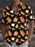 Oceanlyte Men's Hawaiian Cheese Print Cheese Wedges Print Short Sleeve Shirt with Chest Pocket