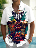 Oceanlyte Men's Graphic Djembe Drums Print Short Sleeve Shirt with Chest Pocket