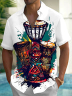 Oceanlyte Men's Graphic Djembe Drums Print Short Sleeve Shirt with Chest Pocket