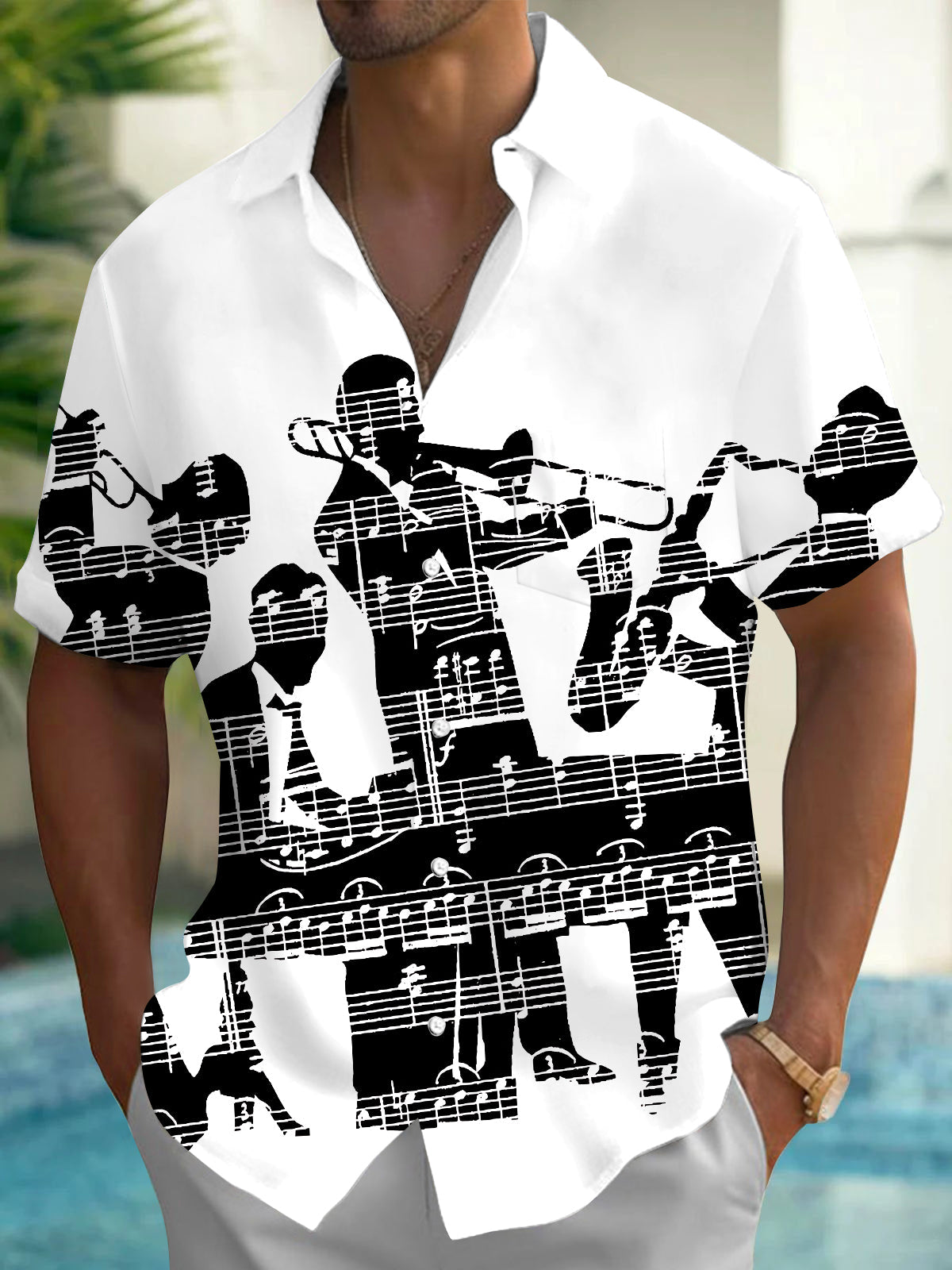 Oceanlyte Men's Printed Singer Print Short Sleeve Shirt with Chest Pocket