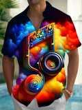 Oceanlyte Men's Graphic Rainbow Musical Note Print Short Sleeve Shirt with Chest Pocket