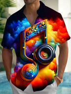 Oceanlyte Men's Graphic Rainbow Musical Note Print Short Sleeve Shirt with Chest Pocket