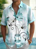 Oceanlyte Men's Printed Flower Vase Print Short Sleeve Shirt with Chest Pocket