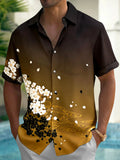 Oceanlyte Men's Vintage Style White Cherry Blossoms Print Short Sleeve Shirt with Chest Pocket