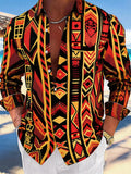 Oceanlyte Men's Vintage Style Geometric Tribal Pattern Long Sleeve Shirt with Chest Pocket