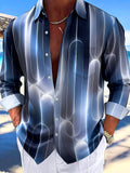 Oceanlyte Men's Printed Geometric Gradient Lines Print Long Sleeve Shirt with Chest Pocket