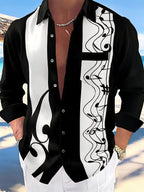 Oceanlyte Men's Graphic Musical Notes Print Long Sleeve Shirt with Chest Pocket