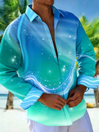 Oceanlyte Men's Printed Starry Sky Gradient Print Long Sleeve Shirt with Chest Pocket