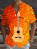 Oceanlyte Men's Graphic Guitar Print Musical Notes Print Short Sleeve Shirt with Chest Pocket