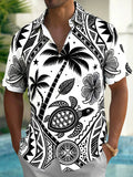 Oceanlyte Men's Hawaiian Sea Turtle Print Palm Tree Print Short Sleeve Shirt with Chest Pocket