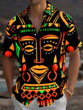 Oceanlyte Men's Graphic Abstract Tribal Face Print Short Sleeve Shirt with Chest Pocket