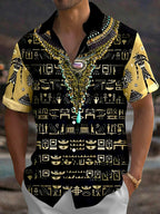 Oceanlyte Men's Vintage Style Egyptian Hieroglyphs Print Short Sleeve Shirt with Chest Pocket