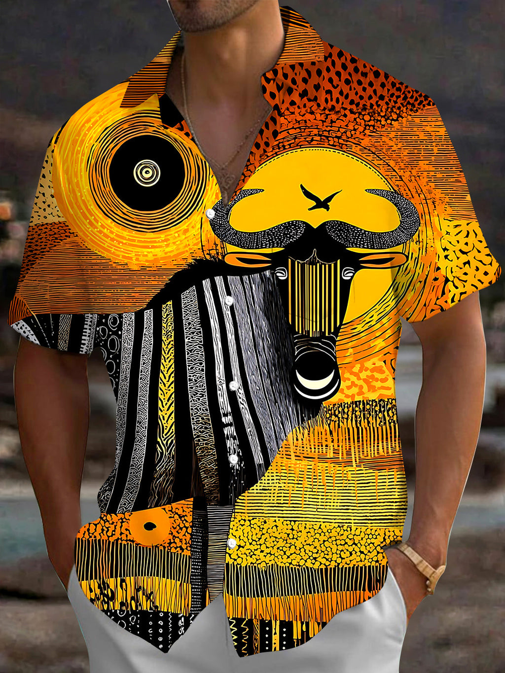 Oceanlyte Men's Graphic Printed Top Print Western Style Print Short Sleeve Shirt with Chest Pocket