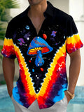 Oceanlyte Men's Tie Dye Cosmic Mushroom Print Short Sleeve Shirt with Chest Pocket