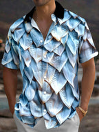 Oceanlyte Men's 3D Dragon Scale Pattern Short Sleeve Shirt with Chest Pocket