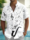 Oceanlyte Men's Printed Saxophone Print Musical Notes Print Short Sleeve Shirt with Chest Pocket