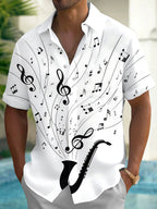 Oceanlyte Men's Printed Saxophone Print Musical Notes Print Short Sleeve Shirt with Chest Pocket