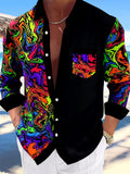 Oceanlyte Men's Printed Colorful Swirl Pattern Long Sleeve Shirt with Chest Pocket
