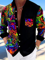 Oceanlyte Men's Printed Colorful Swirl Pattern Long Sleeve Shirt with Chest Pocket