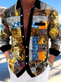 Oceanlyte Men's Vintage Style Abstract Patchwork Print Long Sleeve Shirt with Chest Pocket