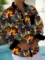 Oceanlyte Men's Vintage Style Abstract Floral Print Long Sleeve Shirt with Chest Pocket