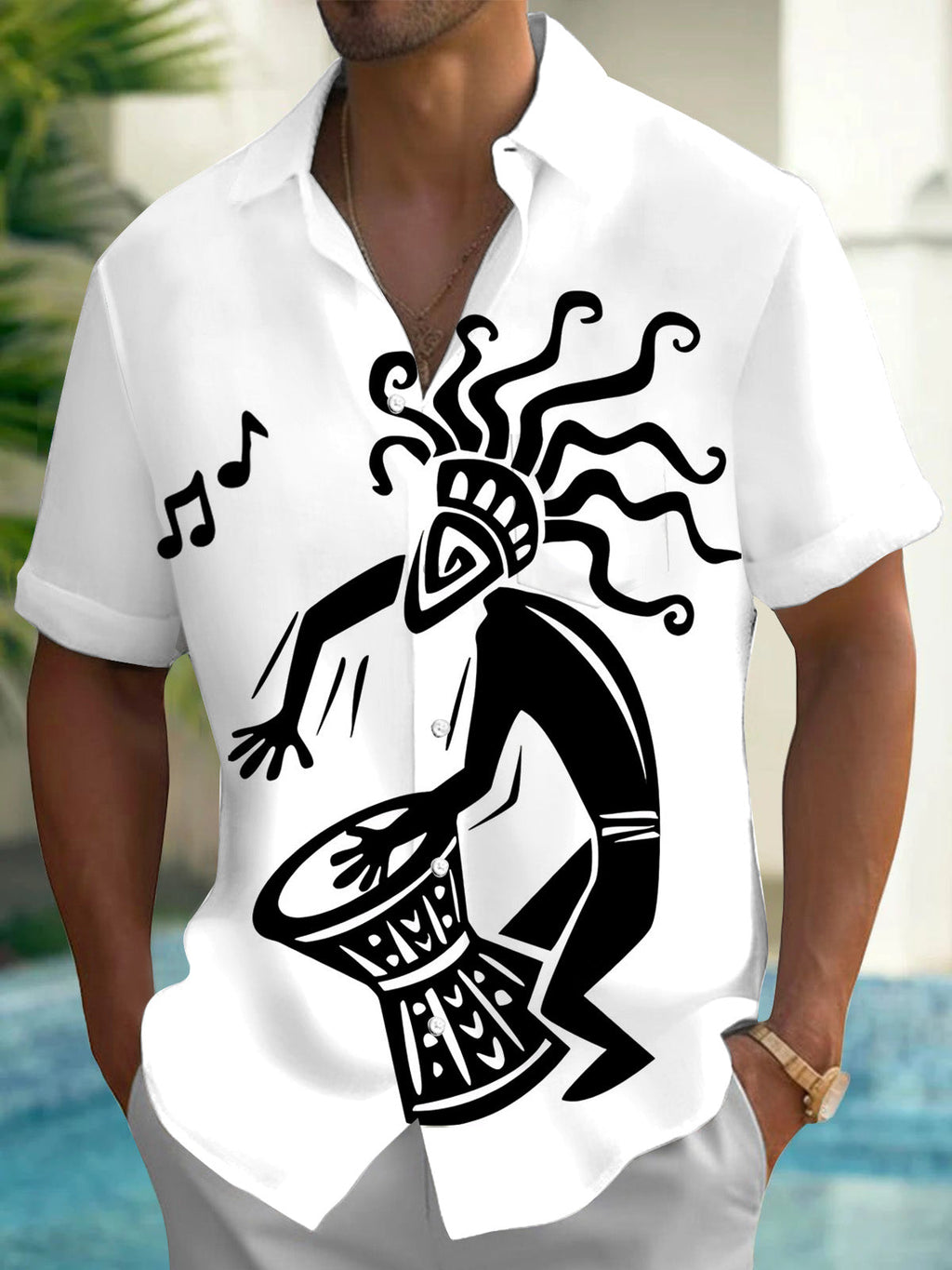 Oceanlyte Men's Graphic African Drummer Print Short Sleeve Shirt with Chest Pocket