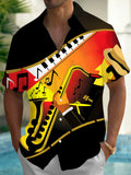 Oceanlyte Men's Graphic Saxophone Music Print Short Sleeve Shirt with Chest Pocket