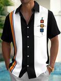 Oceanlyte Men's Striped Geometric Squares Print Short Sleeve Shirt with Chest Pocket