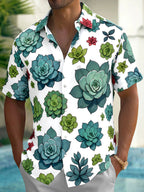 Oceanlyte Men's Hawaiian Succulent Plants Print Short Sleeve Shirt with Chest Pocket