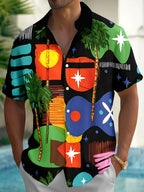 Oceanlyte Men's Hawaiian Palm Tree Print Short Sleeve Shirt with Chest Pocket