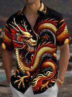 Oceanlyte Men's Hawaiian Chinese Dragon Print Short Sleeve Shirt with Chest Pocket