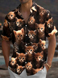 Oceanlyte Men's Vintage Style Kitten Faces Print Cat Print Short Sleeve Shirt with Chest Pocket