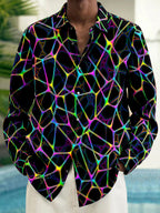 Oceanlyte Men's Abstract Neon Geometric Web Print Long Sleeve Shirt with Chest Pocket