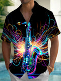 Oceanlyte Men's Graphic Neon Saxophone Print Short Sleeve Shirt with Chest Pocket